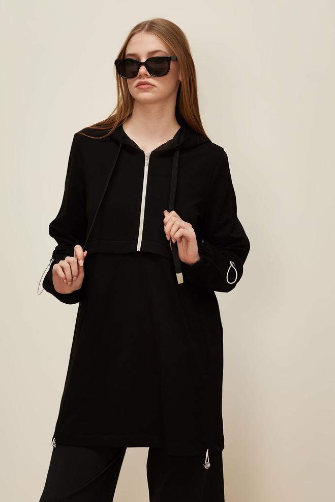 Vêtements hijab NOIR TUNIQUE DE SURVÊTEMENT À CAPUCHE 45978 - ALVİNA