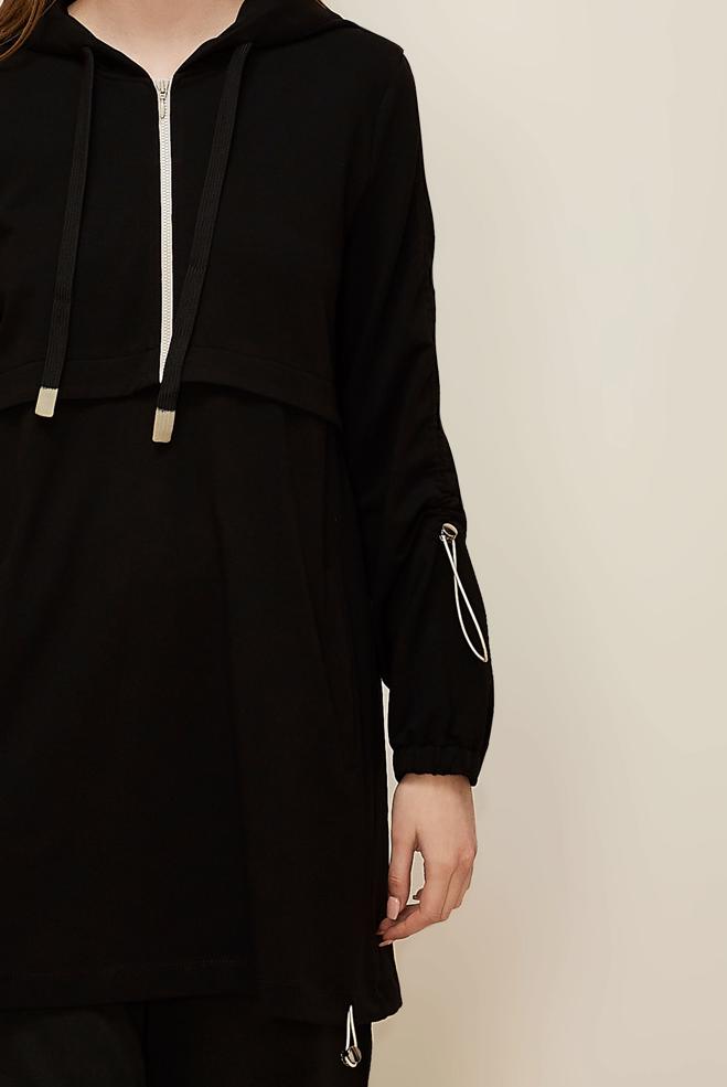 Vêtements hijab NOIR TUNIQUE DE SURVÊTEMENT À CAPUCHE 45978 - ALVİNA
