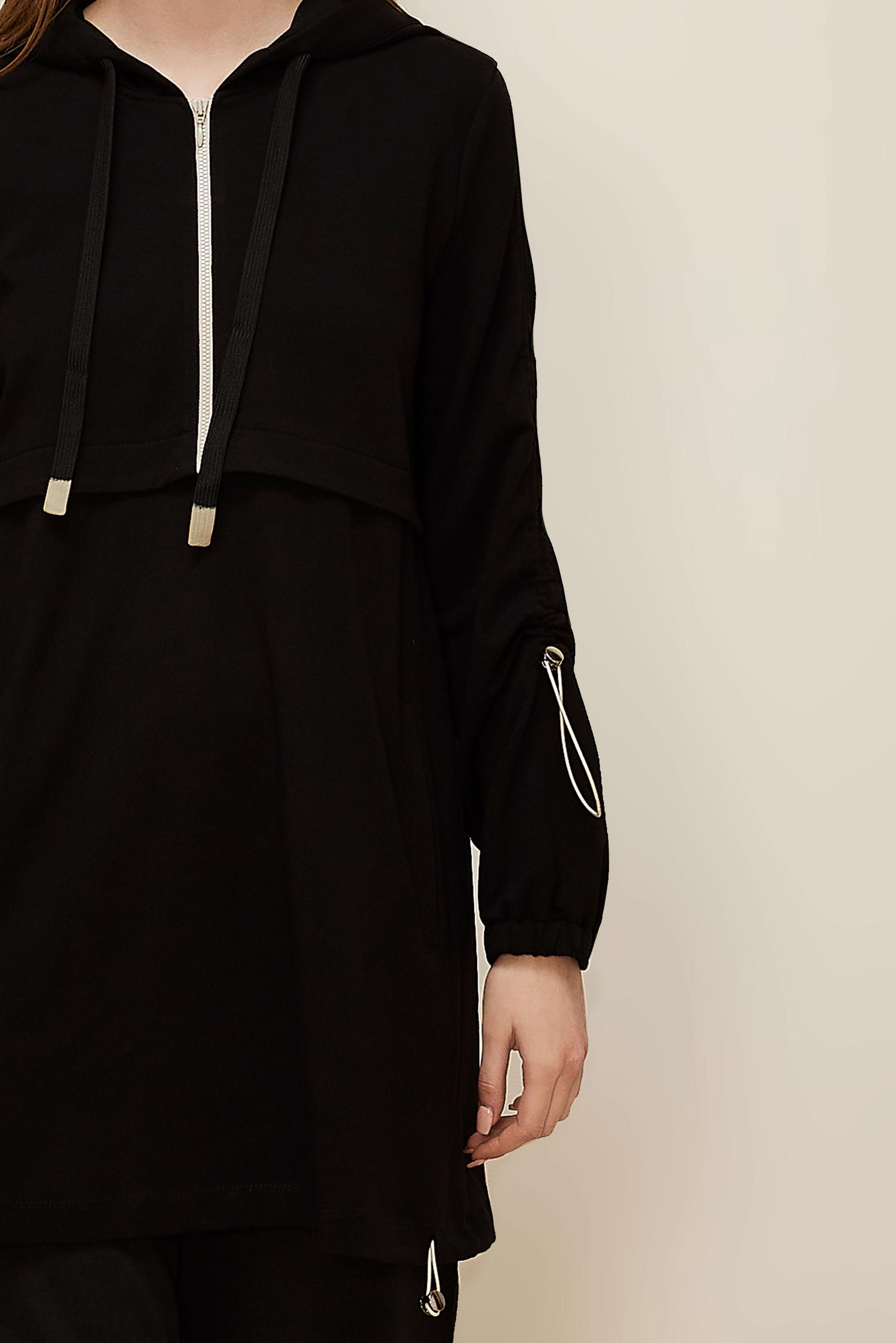 Tesettür giyim SİYAH KAPÜŞONLU EŞOFMAN TUNİK 45978