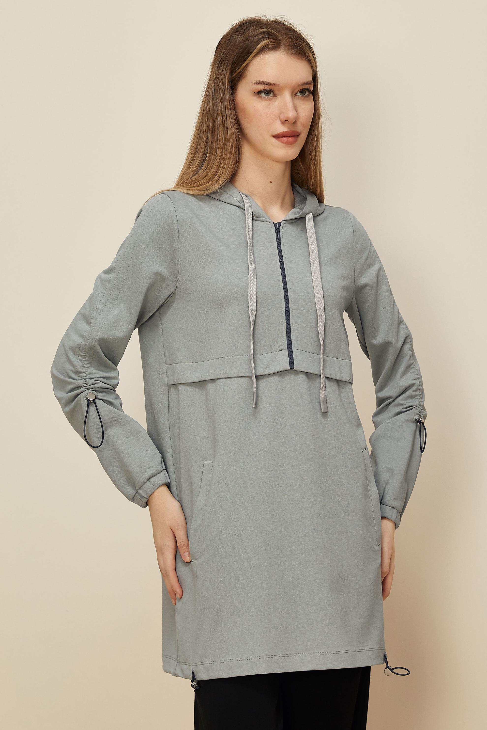 Tesettür giyim GRİ KAPÜŞONLU EŞOFMAN TUNİK 45978