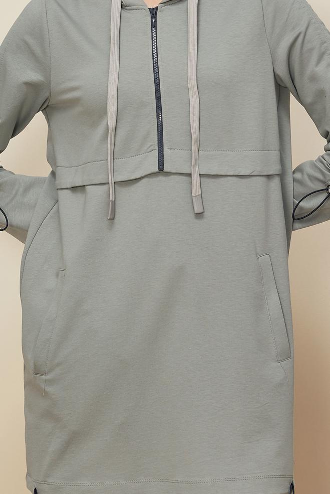 Tesettür giyim GRİ KAPÜŞONLU EŞOFMAN TUNİK 45978 - ALVİNA