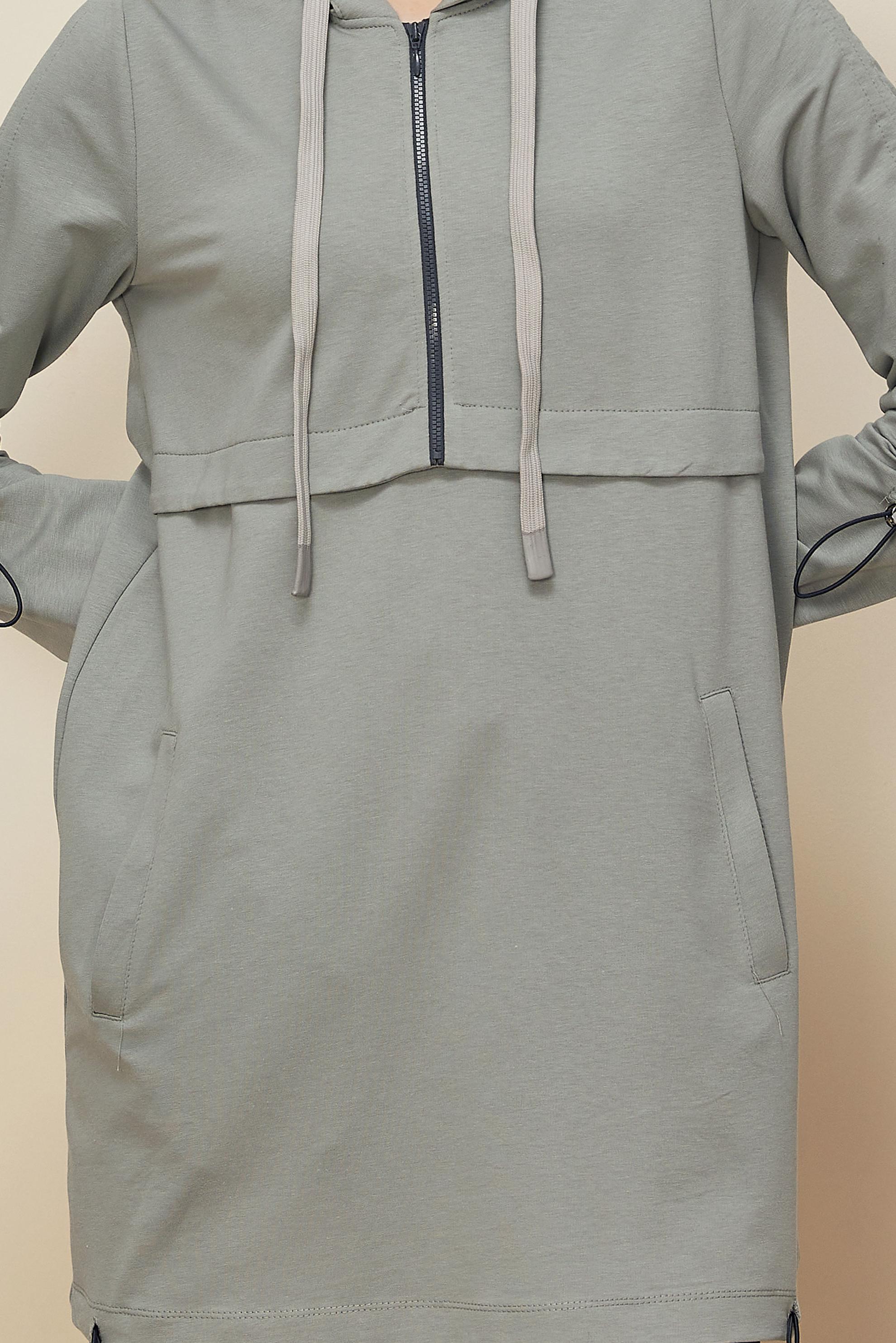 Tesettür giyim GRİ KAPÜŞONLU EŞOFMAN TUNİK 45978