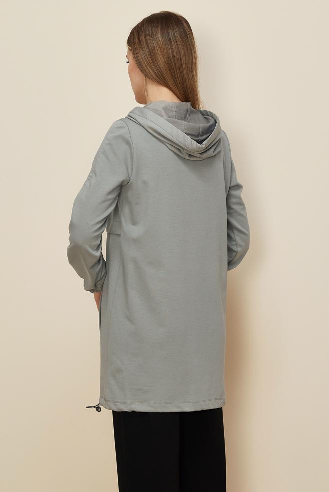 Tesettür giyim GRİ KAPÜŞONLU EŞOFMAN TUNİK 45978 - ALVİNA