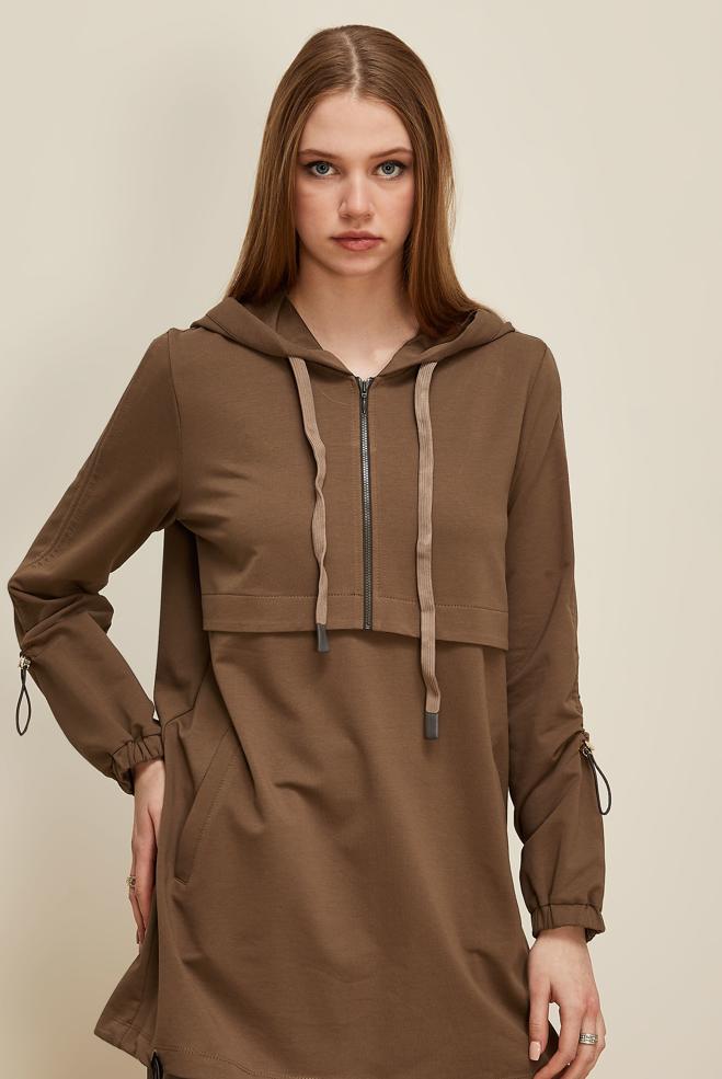 Vêtements hijab BRUN TUNIQUE DE SURVÊTEMENT À CAPUCHE 45978 - ALVİNA