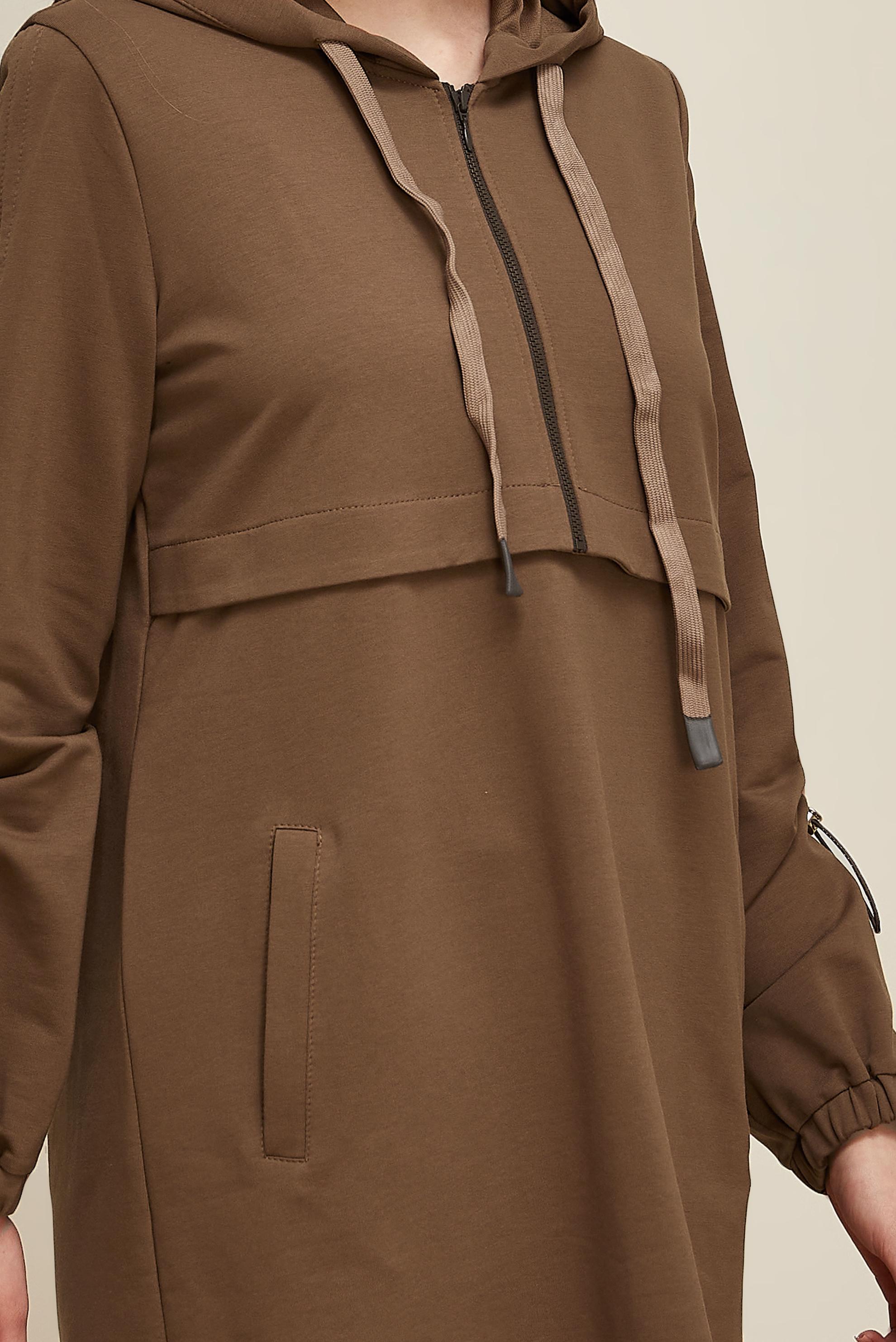 Tesettür giyim KAHVE KAPÜŞONLU EŞOFMAN TUNİK 45978