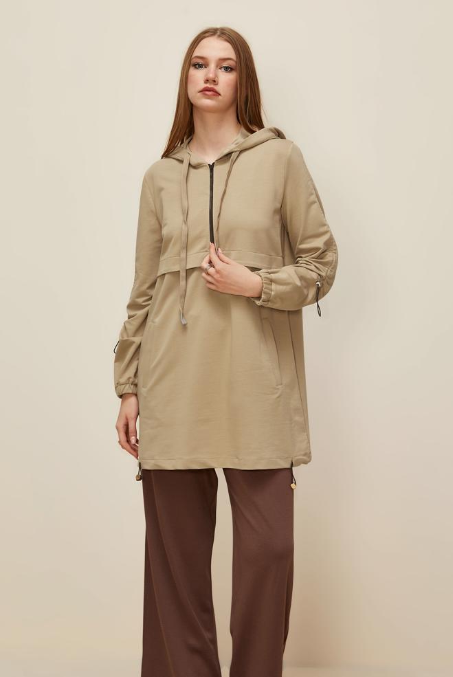 Vêtements hijab SABLE TUNIQUE DE SURVÊTEMENT À CAPUCHE 45978 - ALVİNA