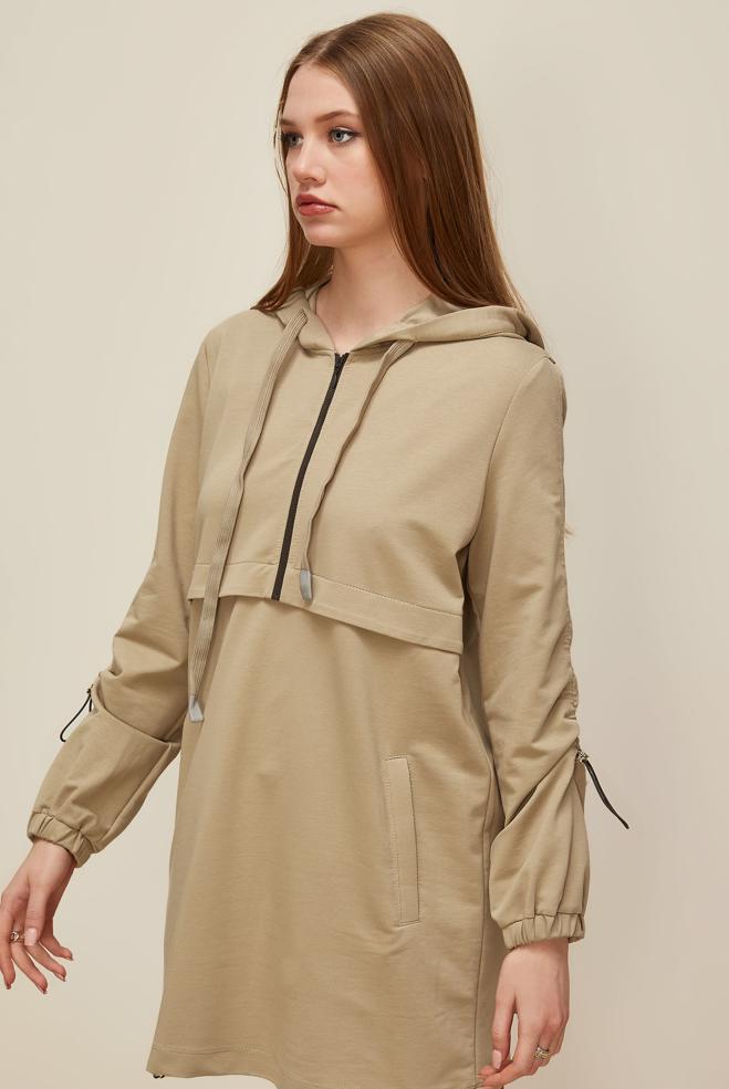 Vêtements hijab SABLE TUNIQUE DE SURVÊTEMENT À CAPUCHE 45978 - ALVİNA