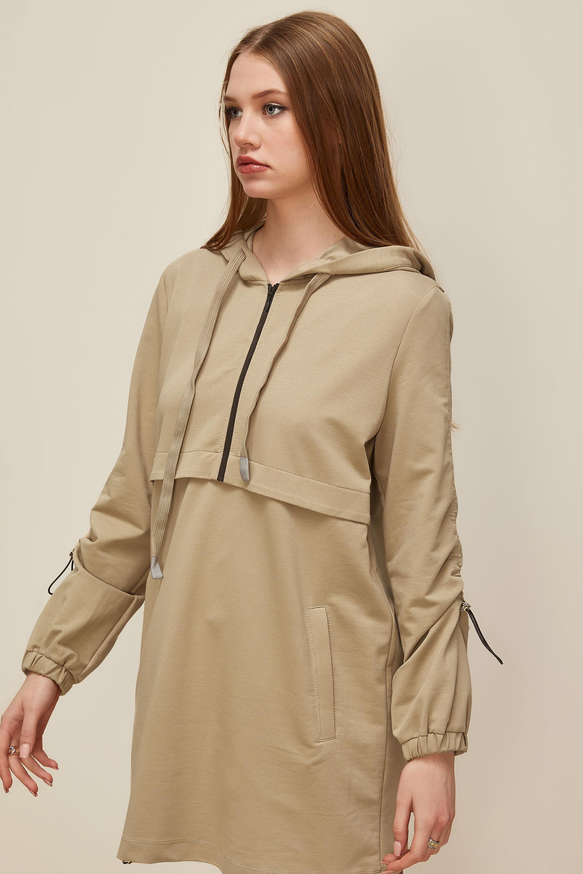 Tesettür giyim KUM KAPÜŞONLU EŞOFMAN TUNİK 45978