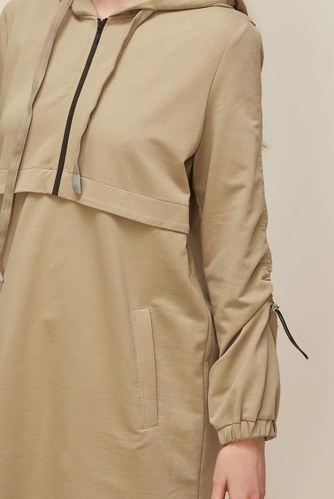 Vêtements hijab SABLE TUNIQUE DE SURVÊTEMENT À CAPUCHE 45978 - ALVİNA