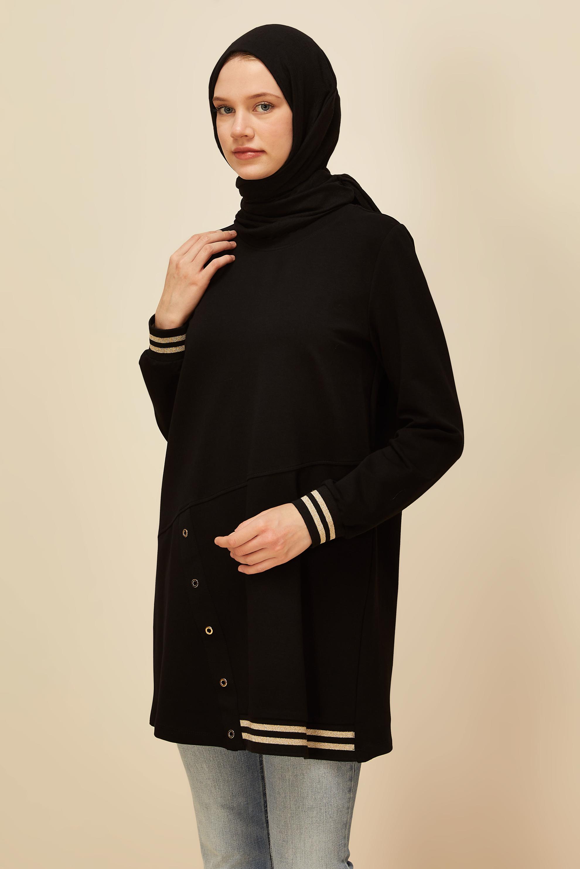 Vêtements hijab NOIR TUNIQUE DE SURVÊTEMENT EN COTON 45979