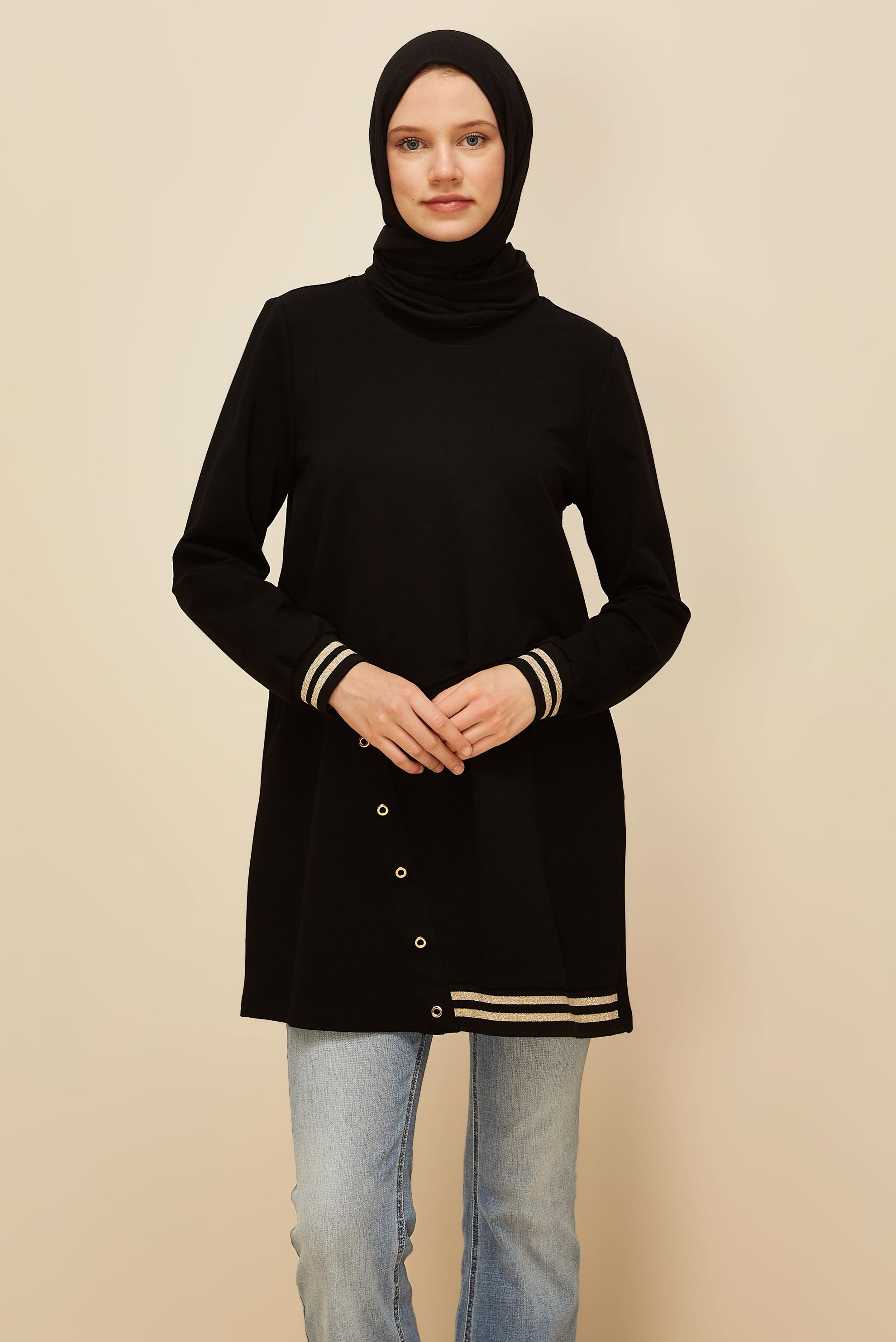 Vêtements hijab NOIR TUNIQUE DE SURVÊTEMENT EN COTON 45979