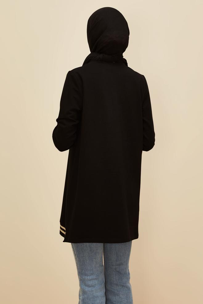 Vêtements hijab NOIR TUNIQUE DE SURVÊTEMENT EN COTON 45979 - ALVİNA