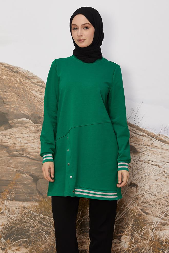 Tesettür giyim YEŞİL PAMUKLU EŞOFMAN TUNİK 45979 - ALVİNA