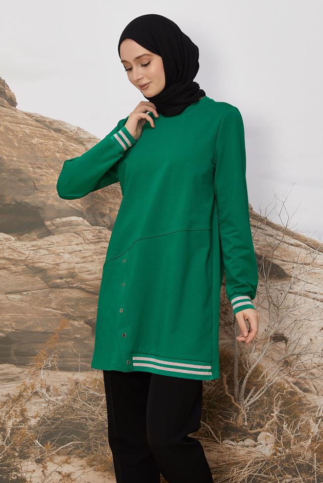 Tesettür giyim YEŞİL PAMUKLU EŞOFMAN TUNİK 45979 - ALVİNA