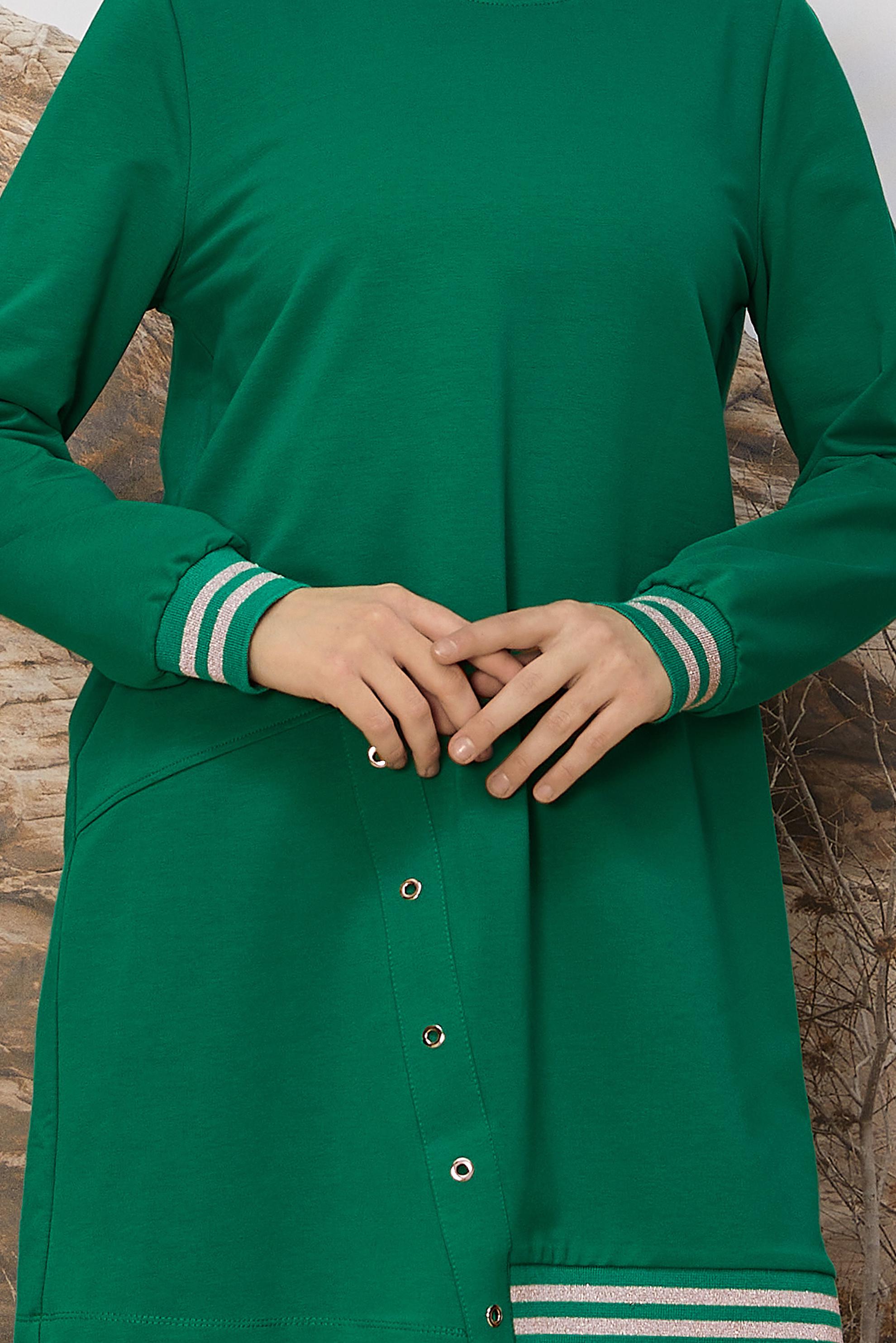 Tesettür giyim YEŞİL PAMUKLU EŞOFMAN TUNİK 45979