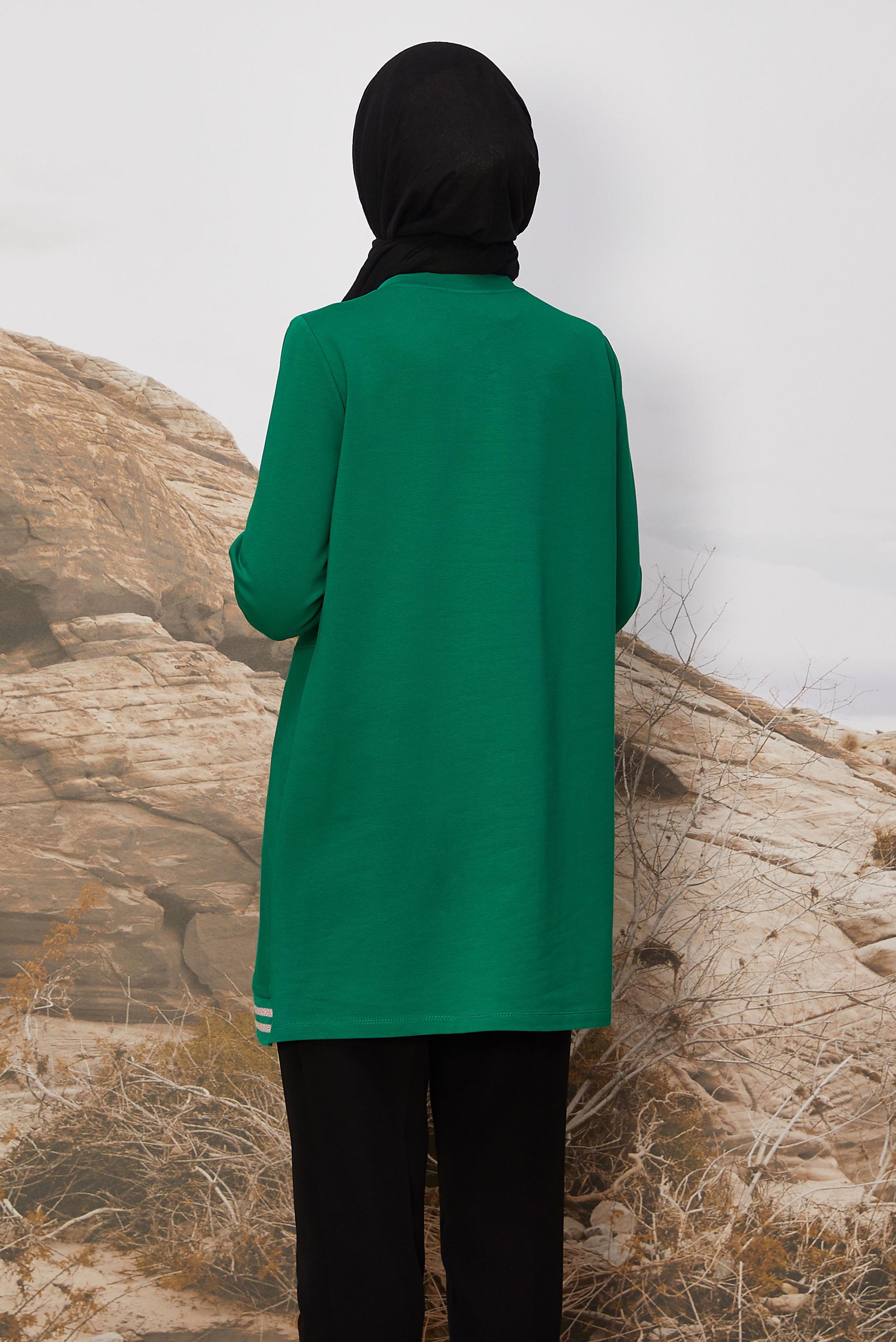 Tesettür giyim YEŞİL PAMUKLU EŞOFMAN TUNİK 45979