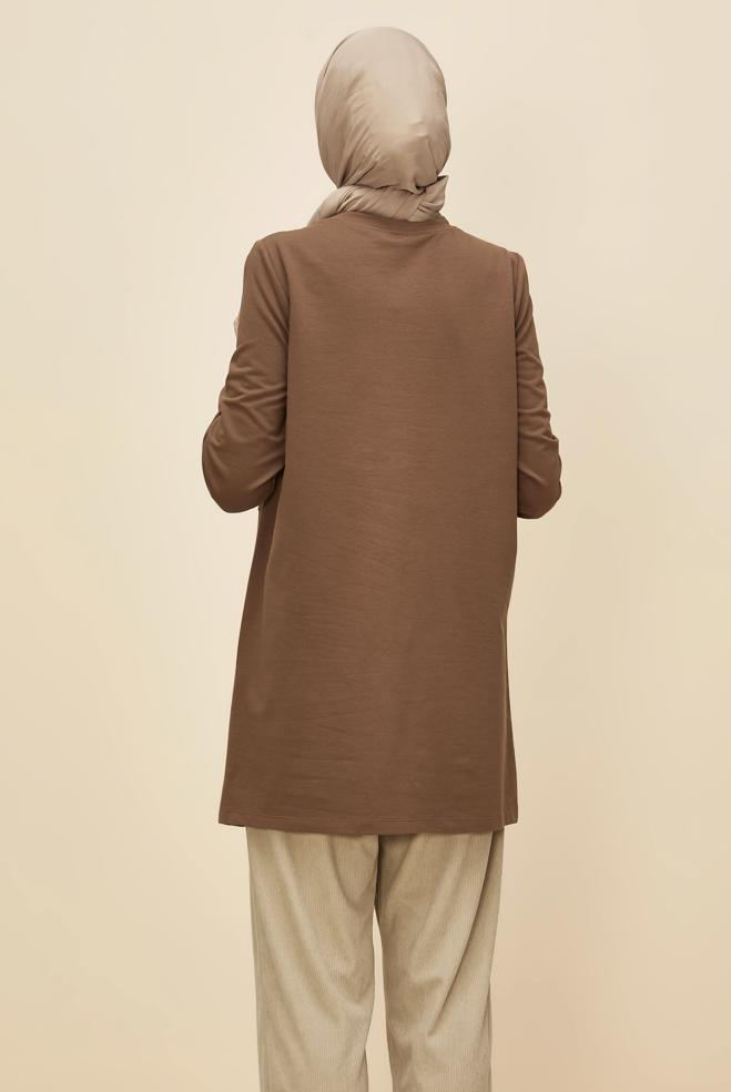 Vêtements hijab BRUN TUNIQUE DE SURVÊTEMENT EN COTON 45979 - ALVİNA