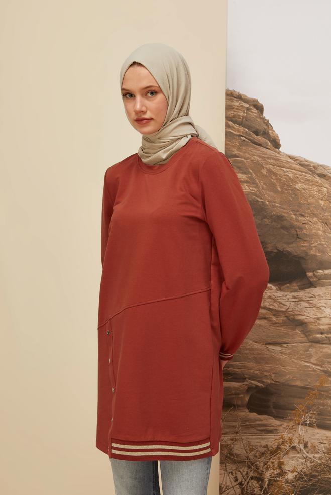 Vêtements hijab ORANGE TUNIQUE DE SURVÊTEMENT EN COTON 45979 - ALVİNA