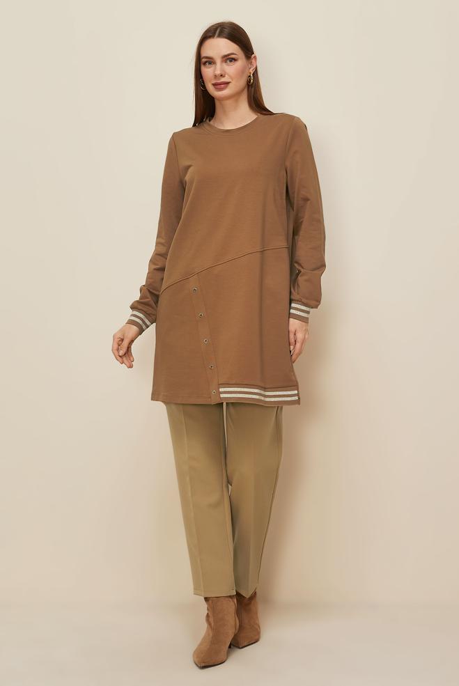 Tesettür giyim KAHVE 45979 ALEDA EŞOFMAN TUNİK 38-46 TEK42 - ALVİNA