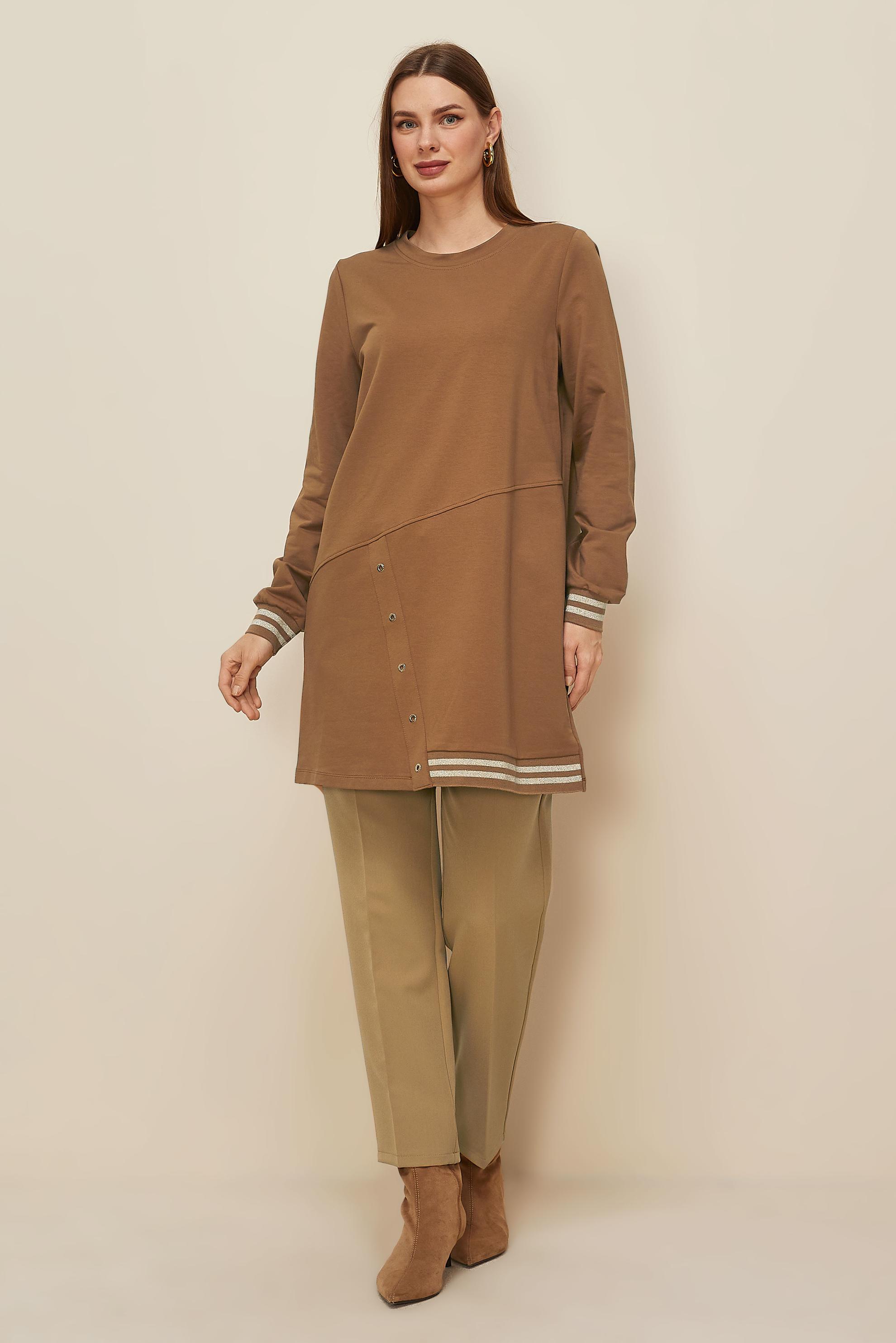 Tesettür giyim KAHVE PAMUKLU EŞOFMAN TUNİK 45979