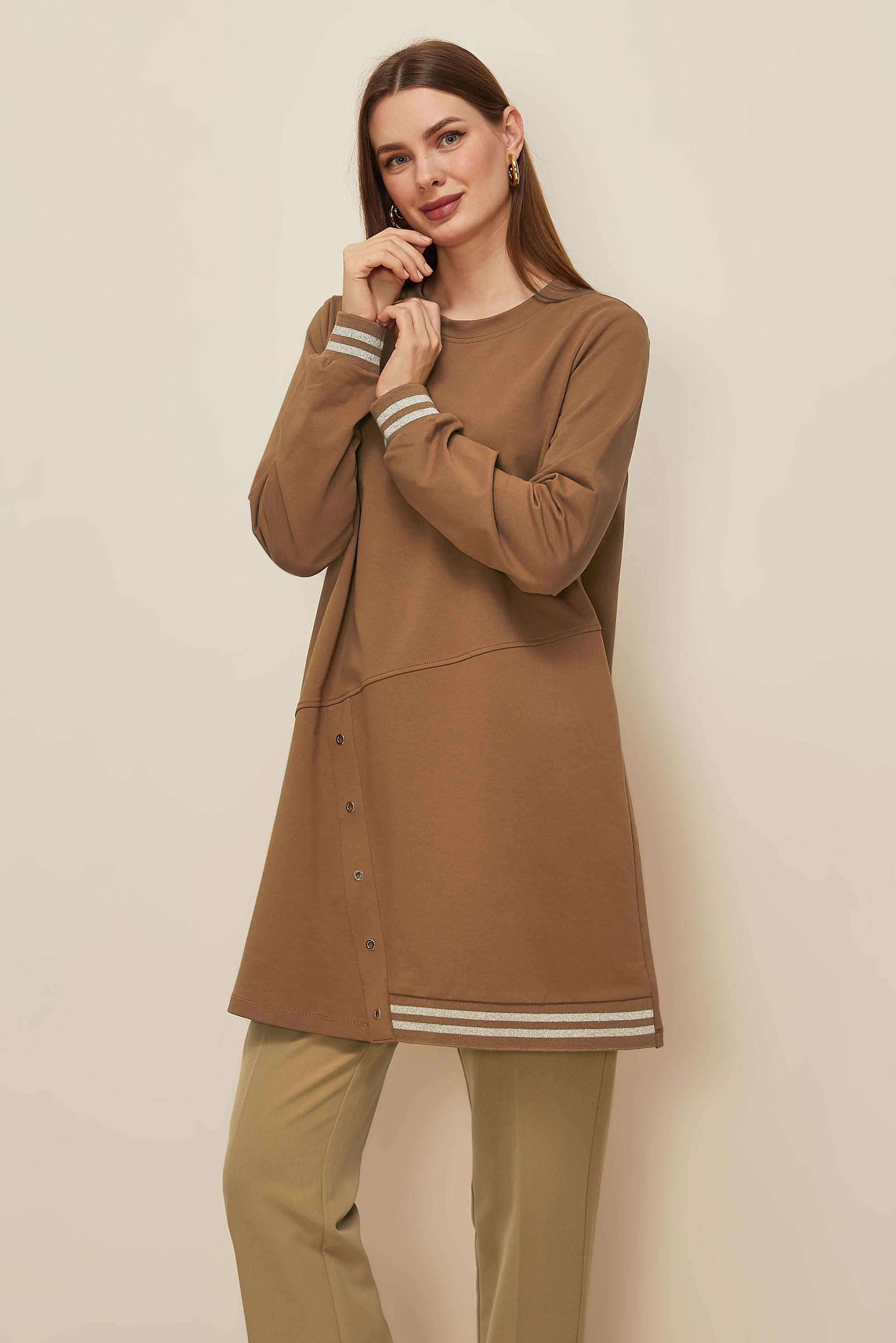 Tesettür giyim KAHVE PAMUKLU EŞOFMAN TUNİK 45979