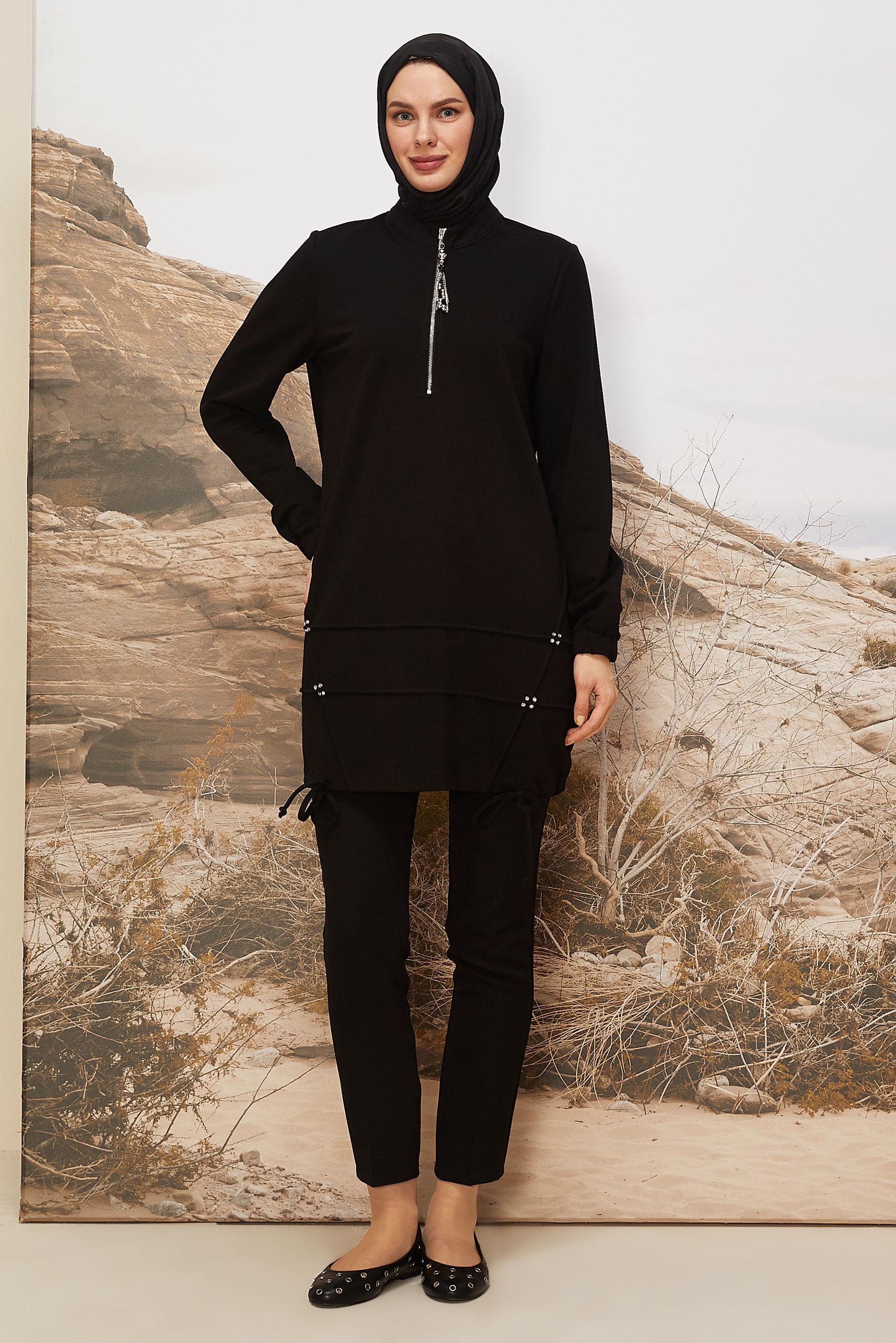 Tesettür giyim SİYAH 45980 ALEDA EŞOFMAN TUNİK 38-46 TEK40