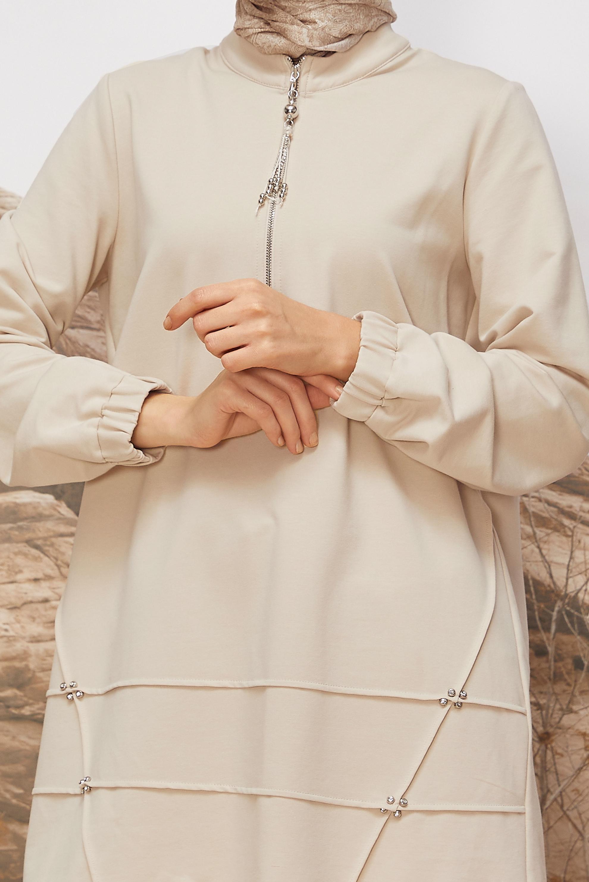 Tesettür giyim BEJ 45980 ALEDA EŞOFMAN TUNİK 38-46 TEK40