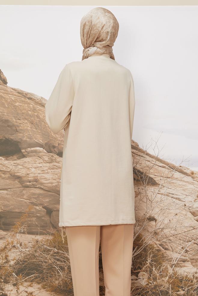 Tesettür giyim BEJ 45980 ALEDA EŞOFMAN TUNİK 38-46 TEK40 - ALVİNA