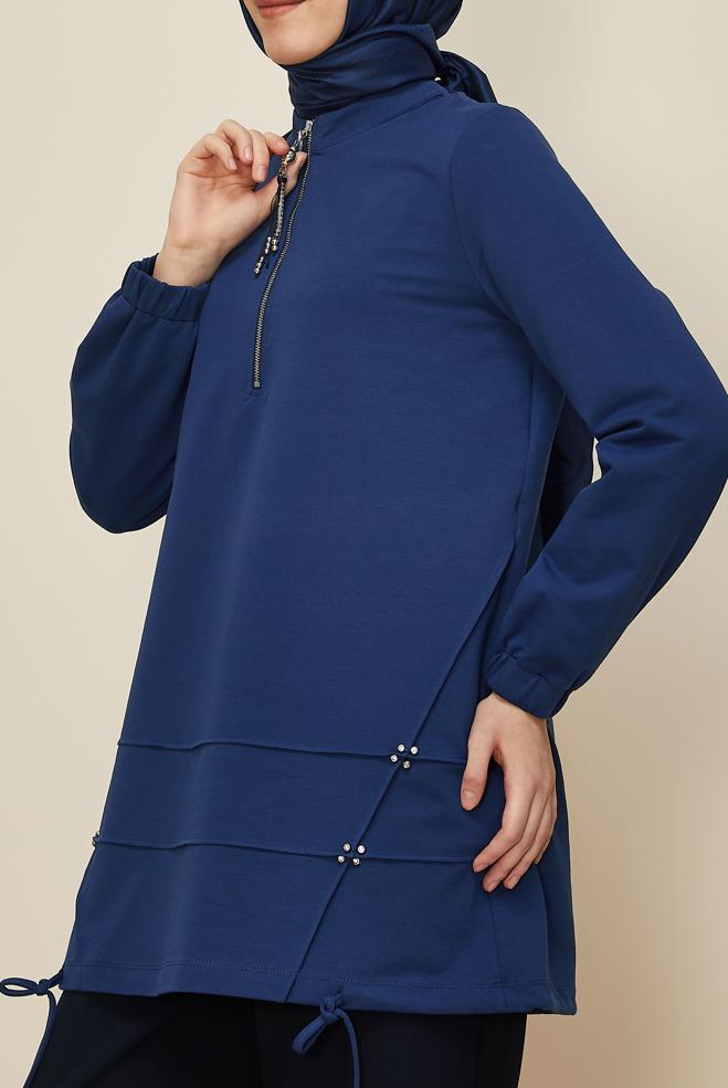 Tesettür giyim LACİVERT 45980 ALEDA EŞOFMAN TUNİK 38-46 TEK40 - ALVİNA