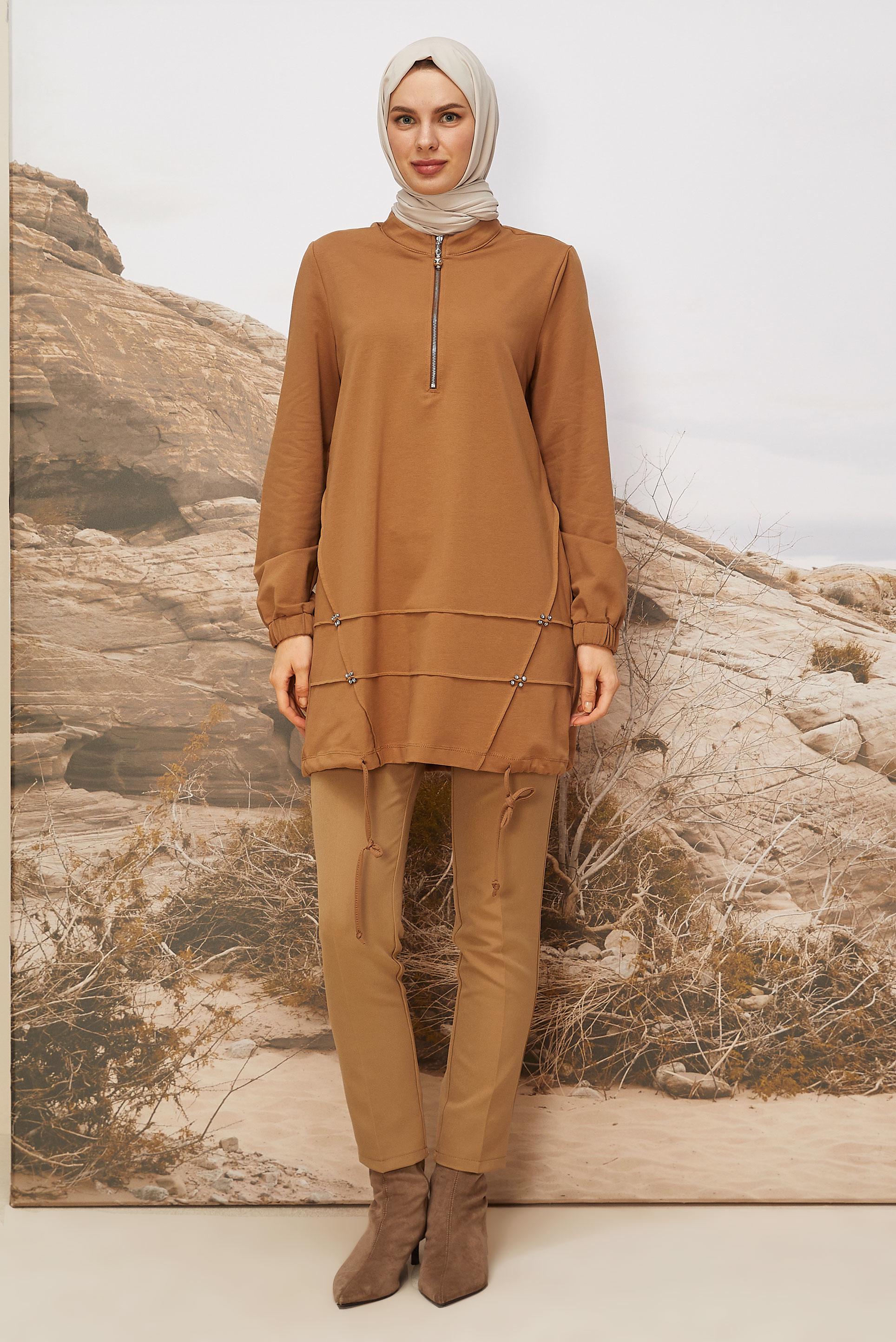 Tesettür giyim KAHVE 45980 ALEDA EŞOFMAN TUNİK 38-46 TEK40
