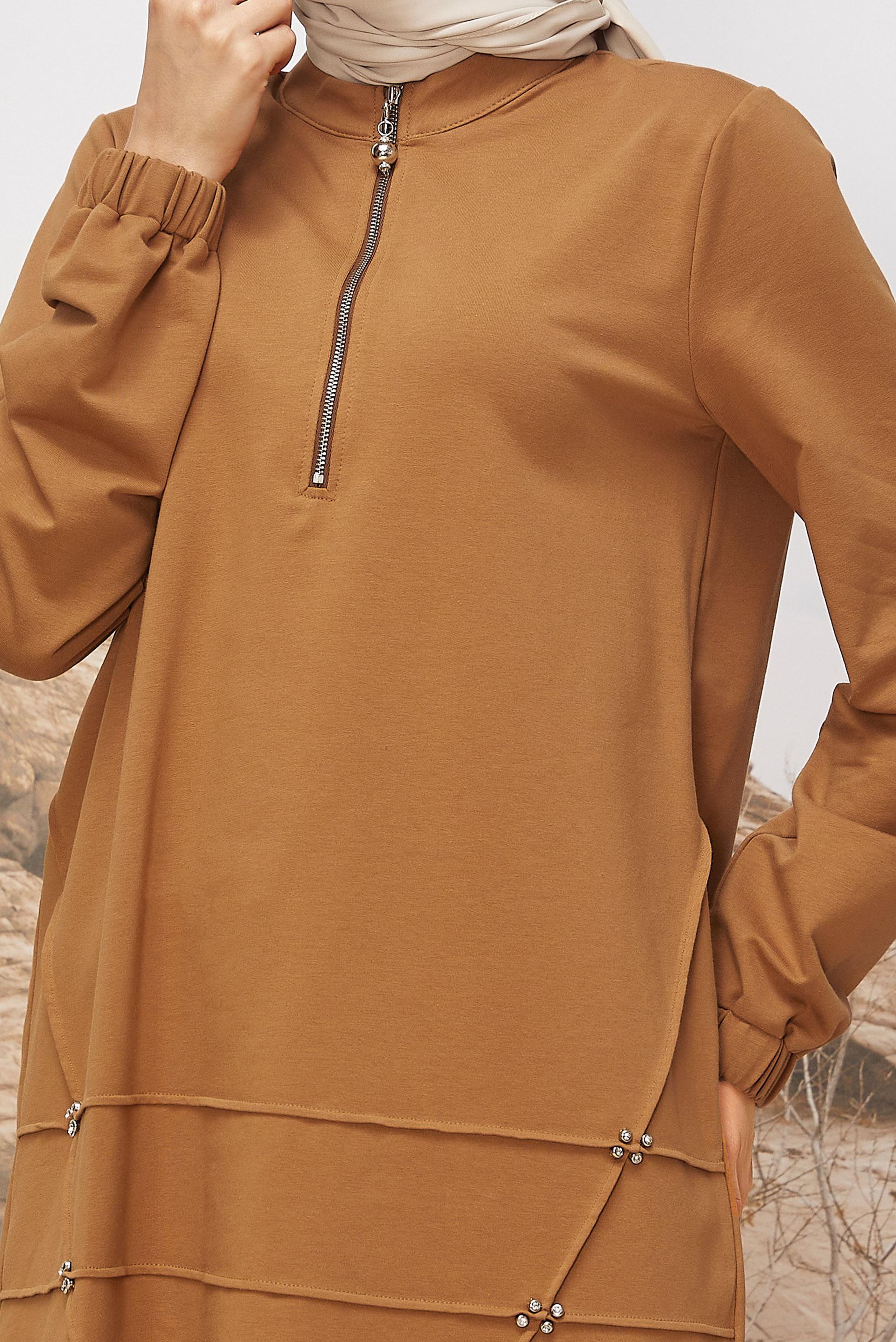 Tesettür giyim KAHVE 45980 ALEDA EŞOFMAN TUNİK 38-46 TEK40