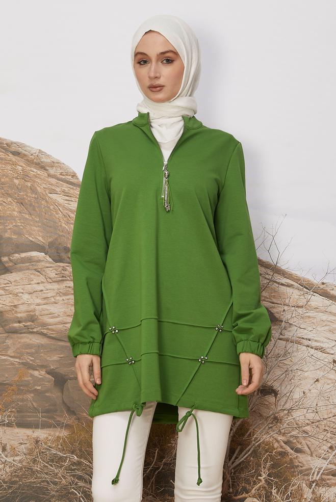 Hijab clothing GREEN ZIPPERED TRACKSUIT TUNIC 45980 - ALVİNA