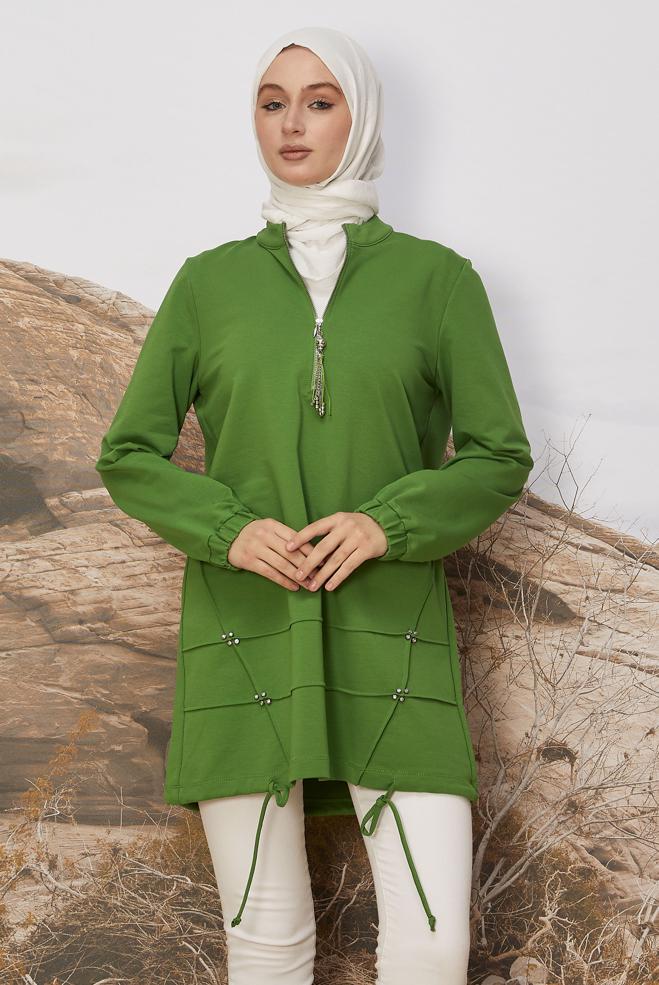 Hijab clothing GREEN ZIPPERED TRACKSUIT TUNIC 45980 - ALVİNA