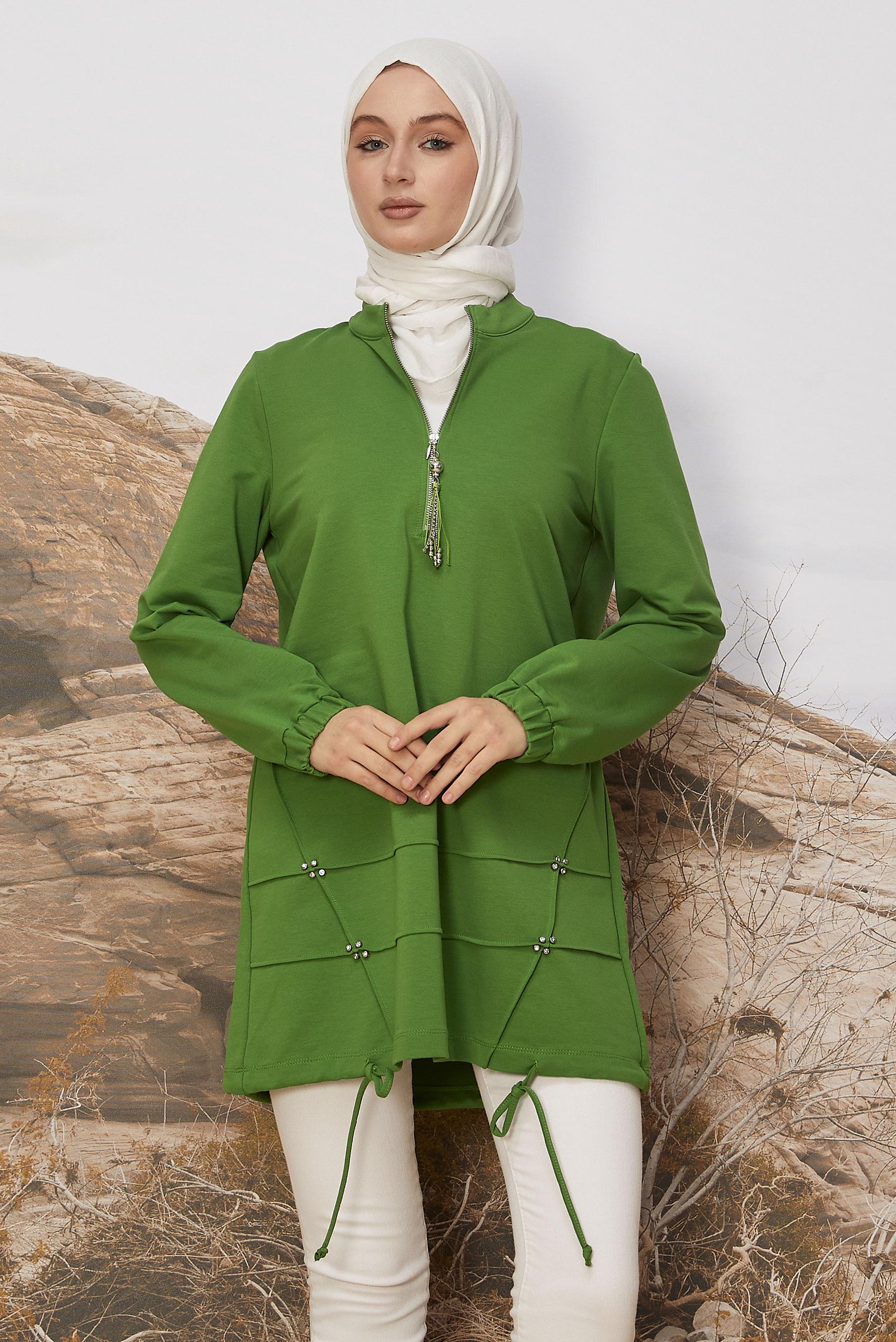 Hijab clothing GREEN ZIPPERED TRACKSUIT TUNIC 45980