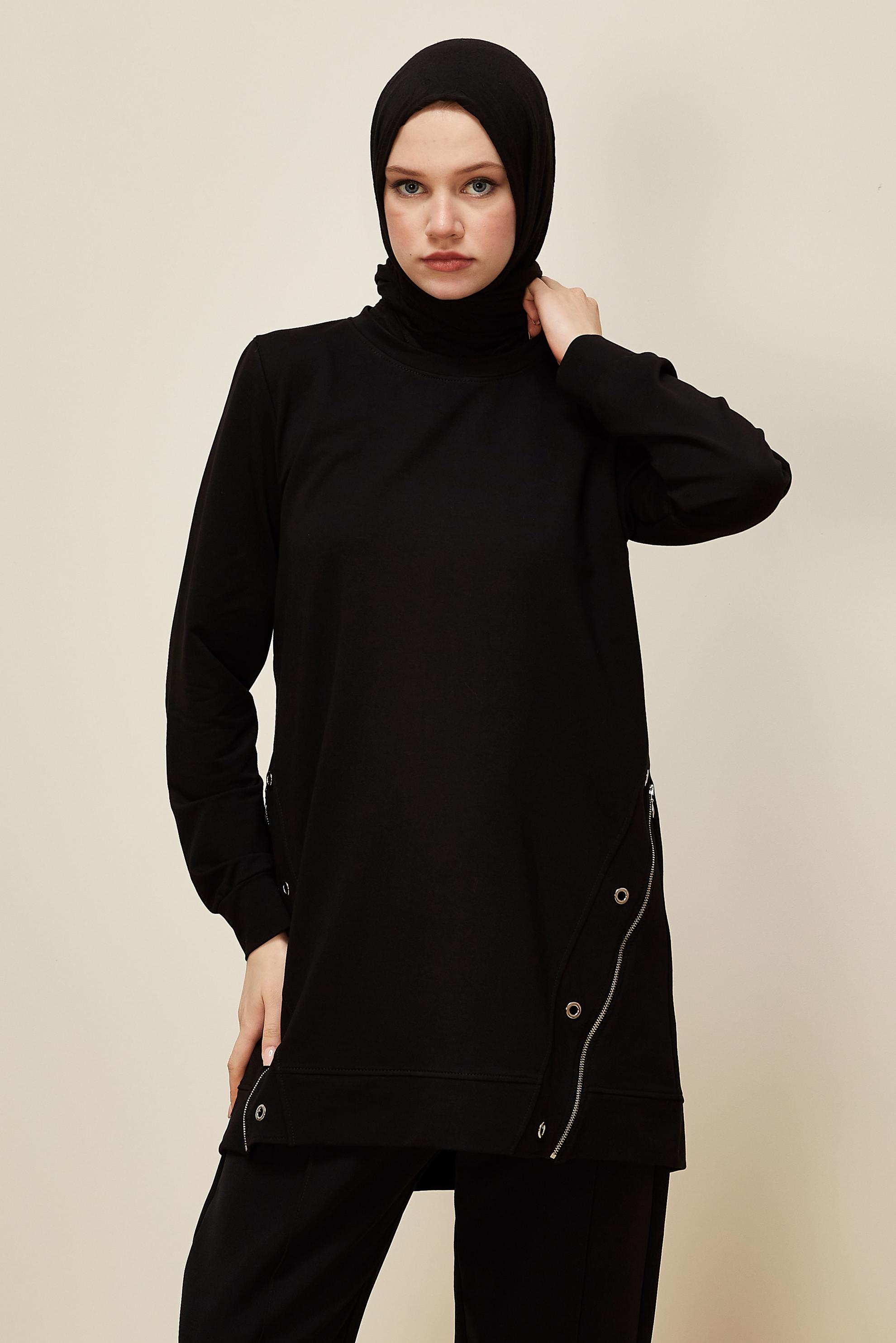 Hijab clothing BLACK 45981 ALEDA EŞOFMAN TUNİK 38-46 TEK40