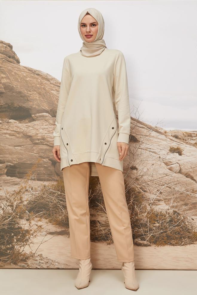 Tesettür giyim BEJ 45981 ALEDA EŞOFMAN TUNİK 38-46 TEK40 - ALVİNA