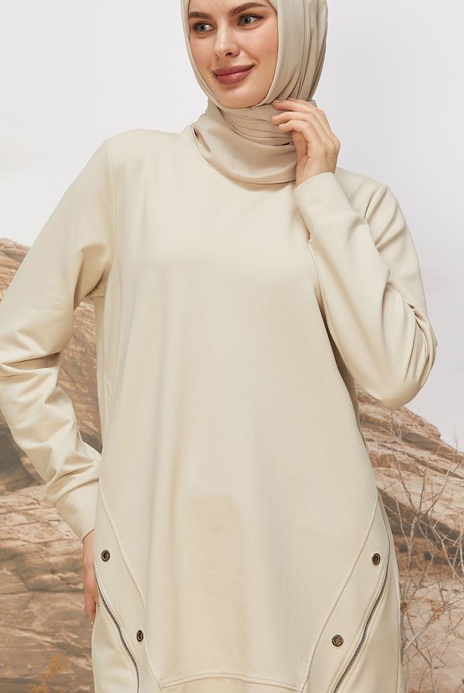 Tesettür giyim BEJ 45981 ALEDA EŞOFMAN TUNİK 38-46 TEK40 - ALVİNA