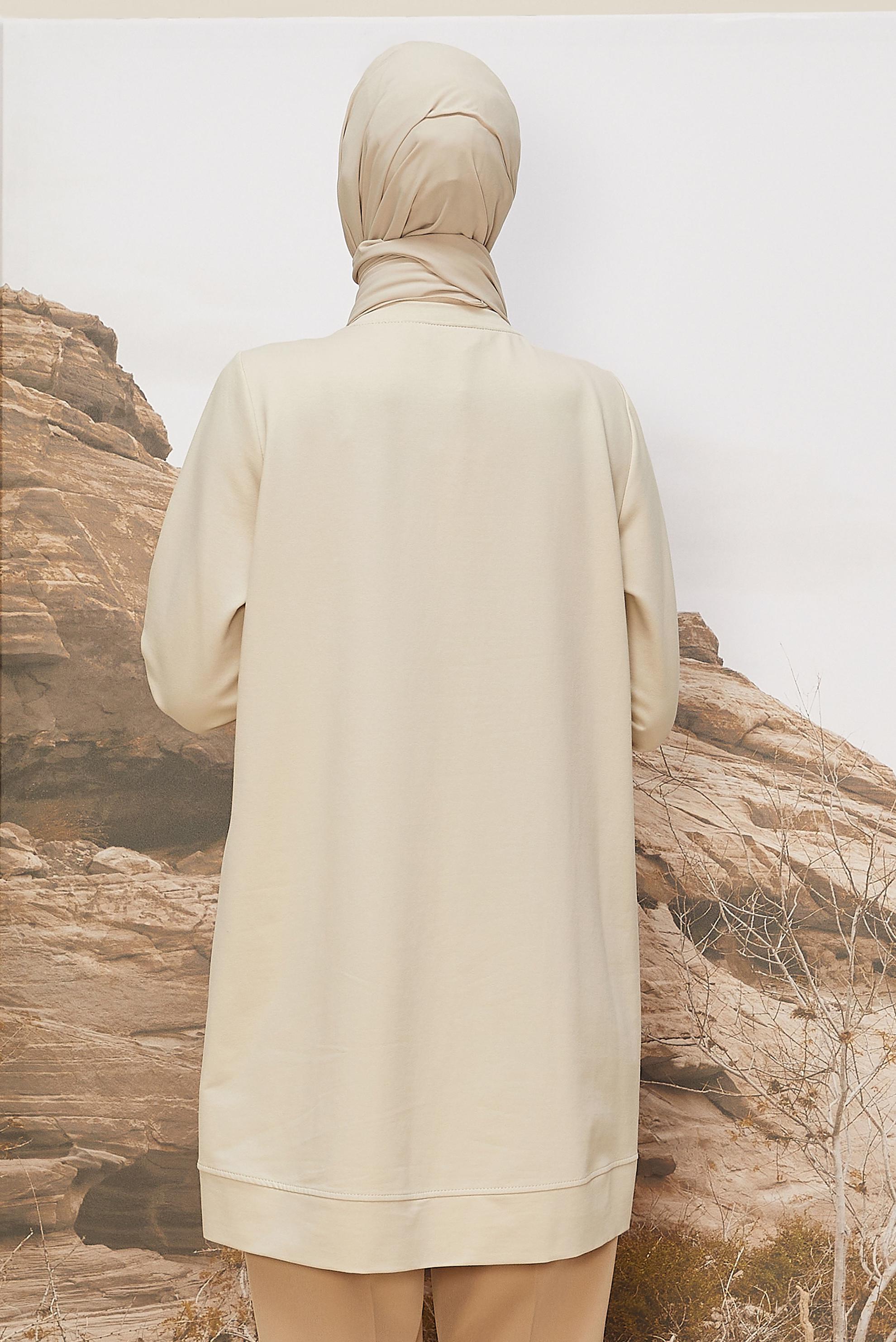 Tesettür giyim BEJ KUŞGÖZÜ DETAYLI EŞOFMAN TUNİK 45981