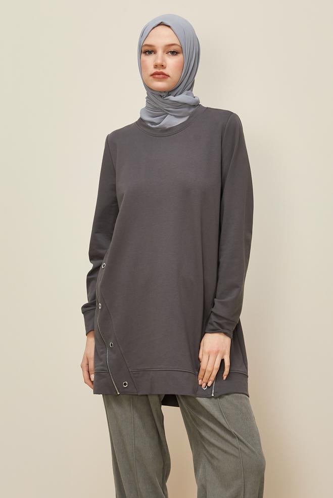 Tesettür giyim GRİ 45981 ALEDA EŞOFMAN TUNİK 38-46 TEK40 - ALVİNA