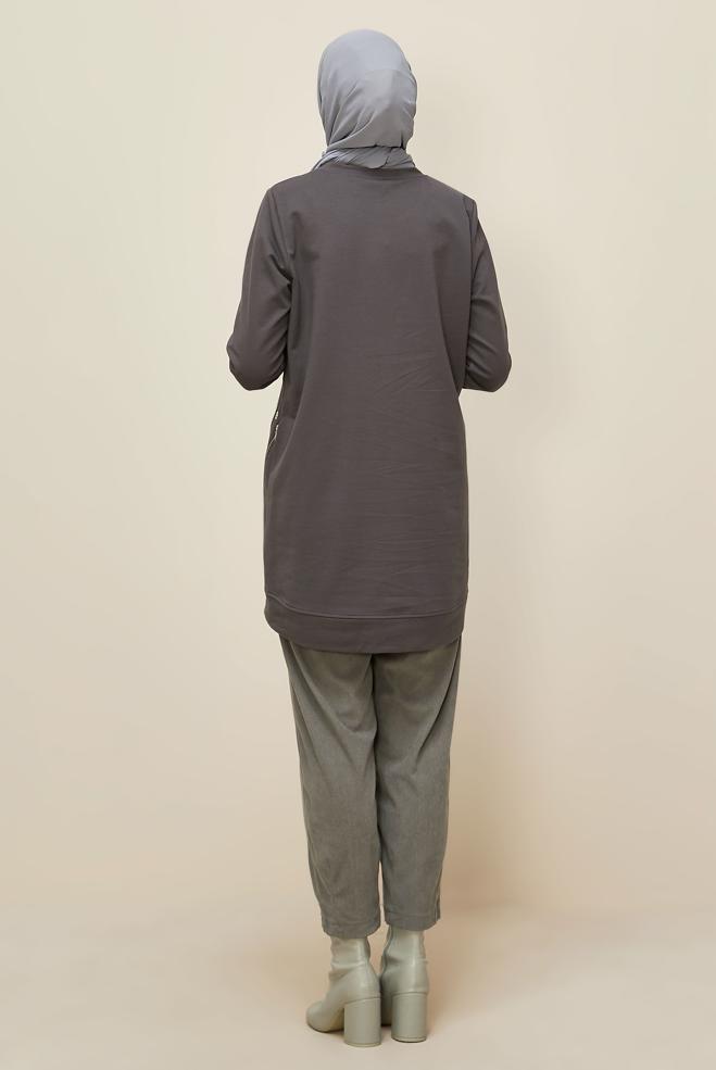 Tesettür giyim GRİ 45981 ALEDA EŞOFMAN TUNİK 38-46 TEK40 - ALVİNA