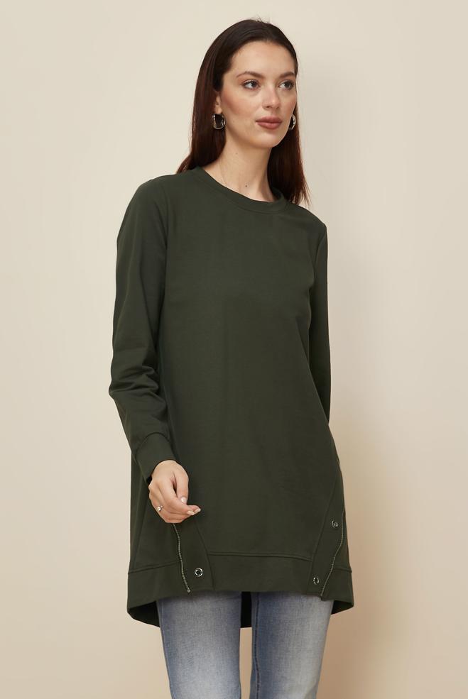 Tesettür giyim HAKİ 45981 ALEDA EŞOFMAN TUNİK 38-46 TEK40 - ALVİNA