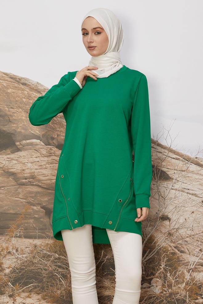 Hijab clothing GREEN EYELET DETAILED TRACKSUIT TUNIC 45981 - ALVİNA