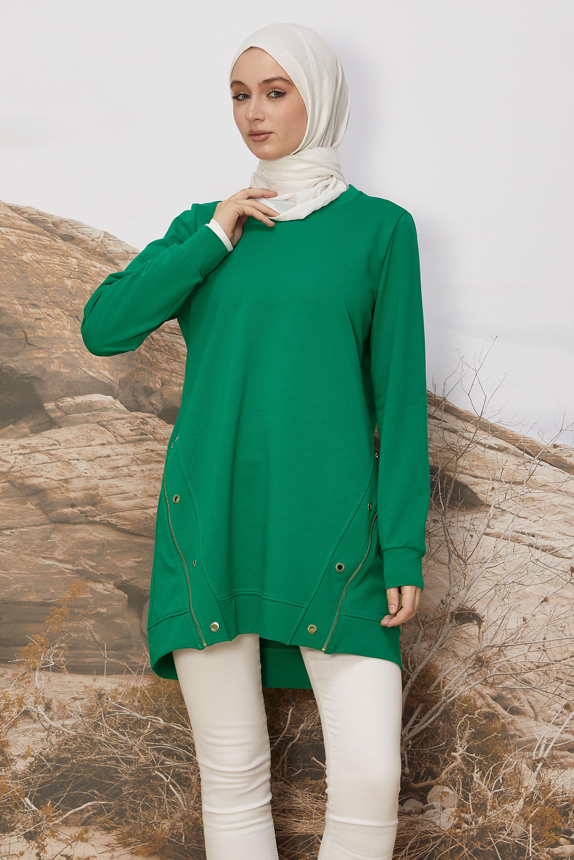 Hijab clothing GREEN EYELET DETAILED TRACKSUIT TUNIC 45981