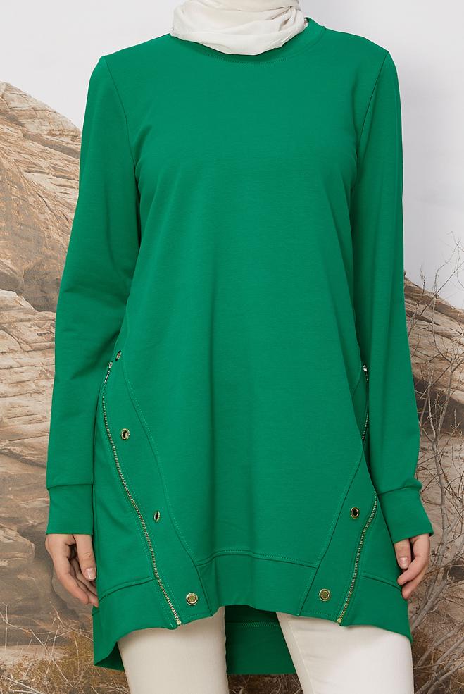 Hijab clothing GREEN EYELET DETAILED TRACKSUIT TUNIC 45981 - ALVİNA