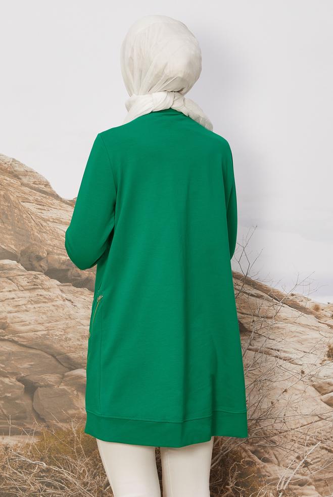 Hijab clothing GREEN EYELET DETAILED TRACKSUIT TUNIC 45981 - ALVİNA
