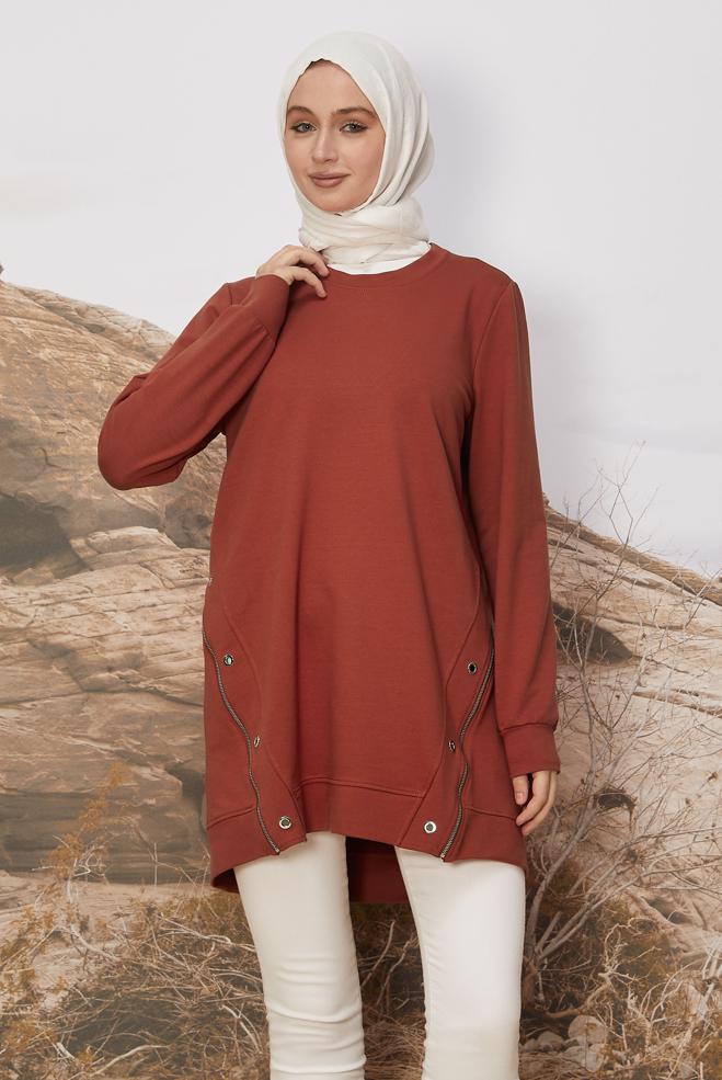 Hijab clothing ORANGE EYELET DETAILED TRACKSUIT TUNIC 45981 - ALVİNA