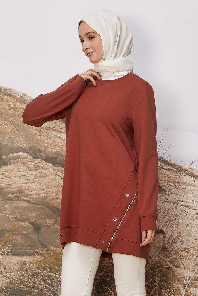 Hijab clothing ORANGE EYELET DETAILED TRACKSUIT TUNIC 45981 - ALVİNA