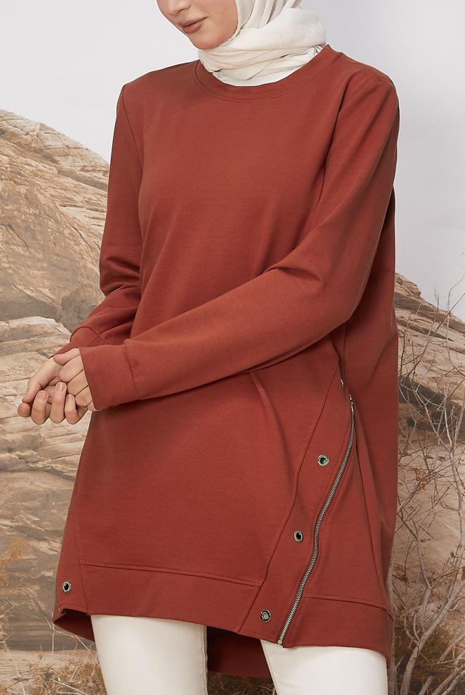 Hijab clothing ORANGE EYELET DETAILED TRACKSUIT TUNIC 45981 - ALVİNA