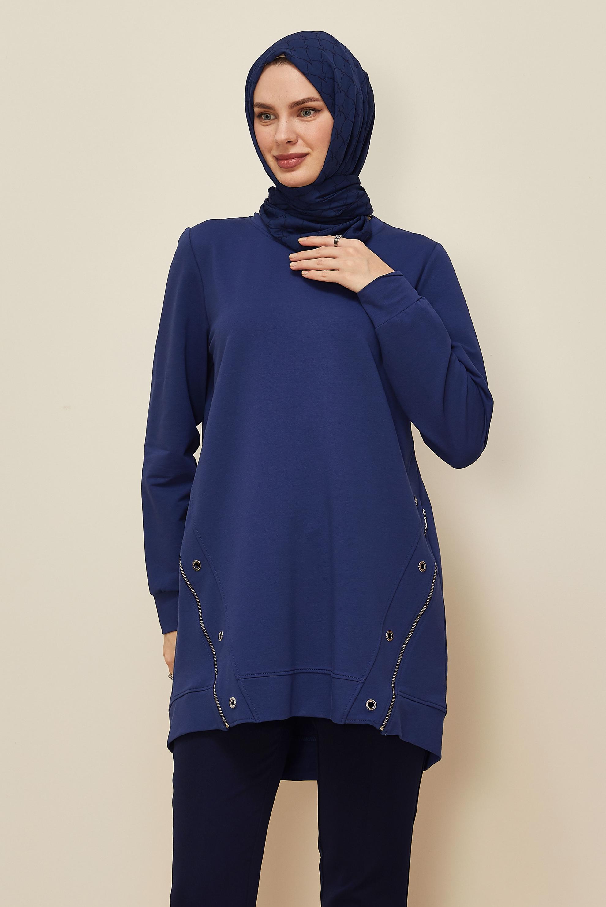 Tesettür giyim LACİVERT KUŞGÖZÜ DETAYLI EŞOFMAN TUNİK 45981