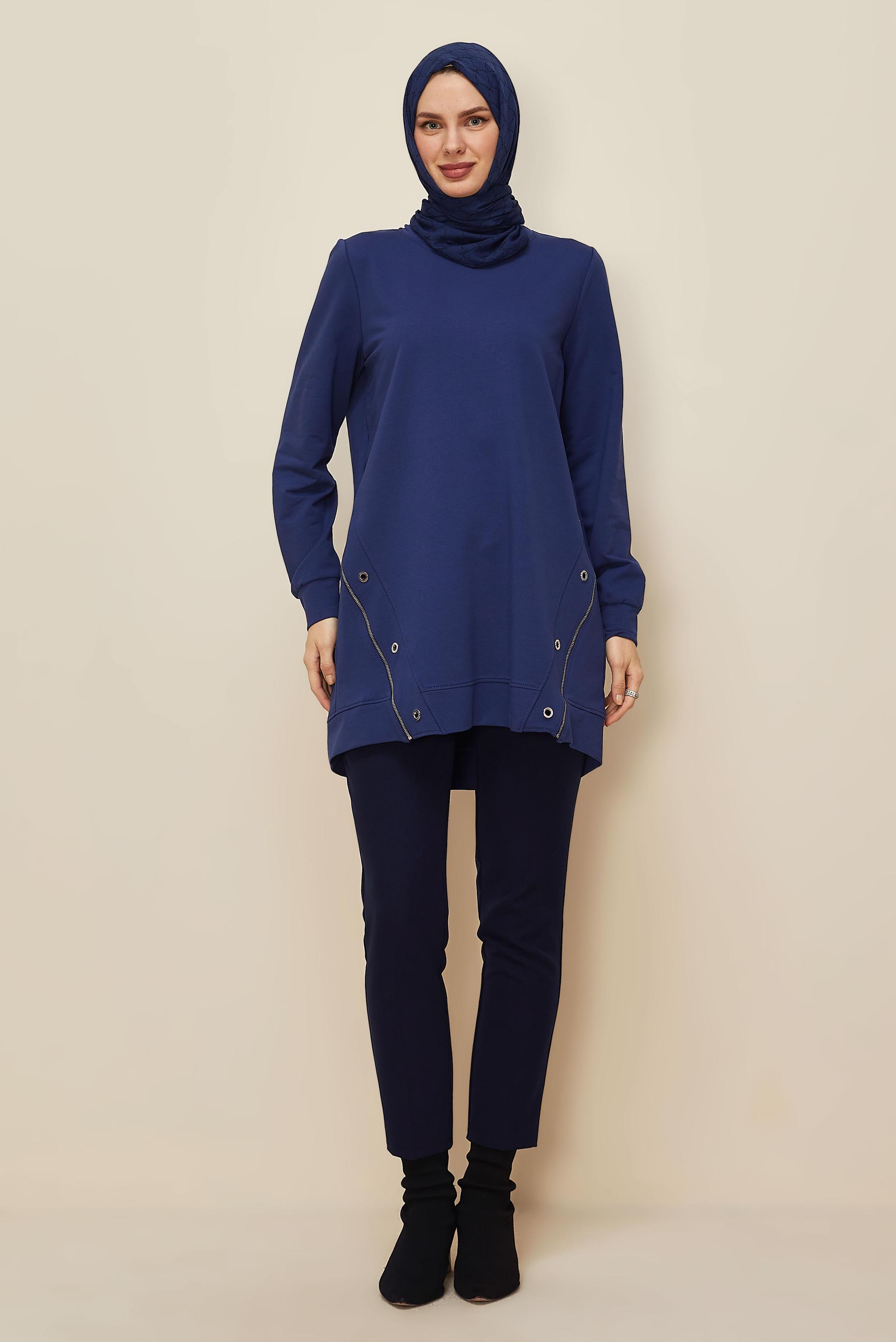 Tesettür giyim LACİVERT KUŞGÖZÜ DETAYLI EŞOFMAN TUNİK 45981
